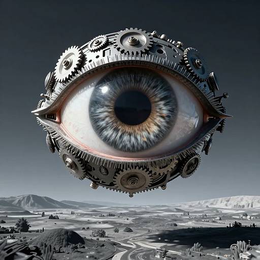 Giant Mechanical Eye Over Timeless World