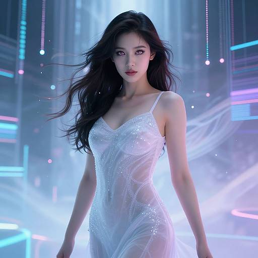 Ethereal AI Woman in Digital Dreamscape