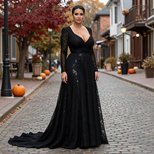 Elegant Woman in Dramatic Fall Dress