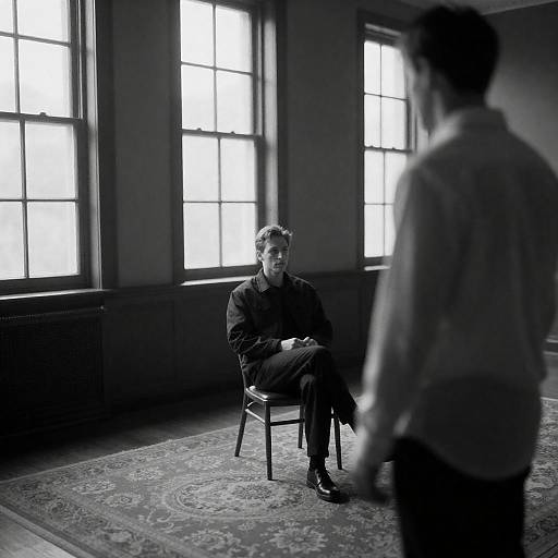 Black and White Portrait of Two Men in Room