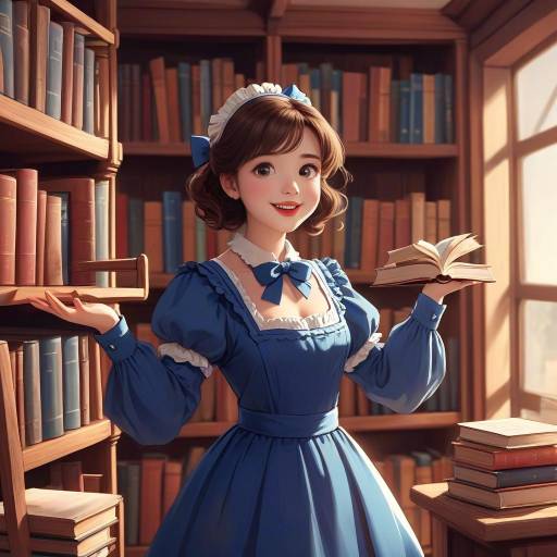 Retro Library Girl in Blue Dress