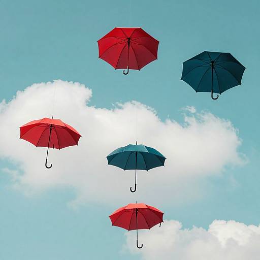 Floating Upside-Down Umbrellas in Sky