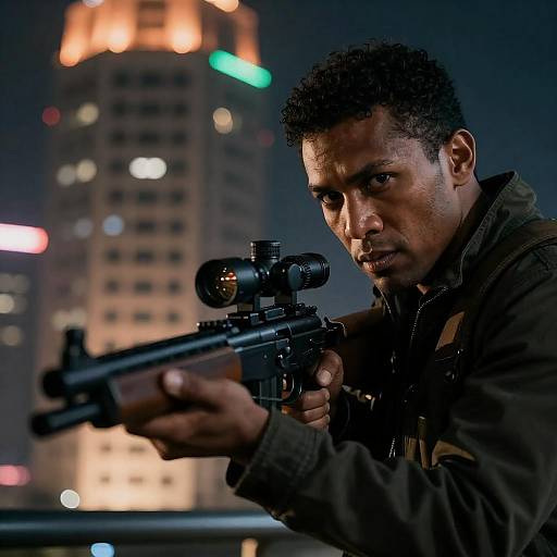 Intense Portrait of a Determined Marksman