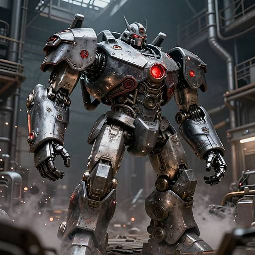 Megaton Robot Warrior in Industrial Factory