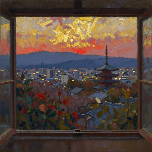 Impressionistic Twilight Over Kyoto Hills