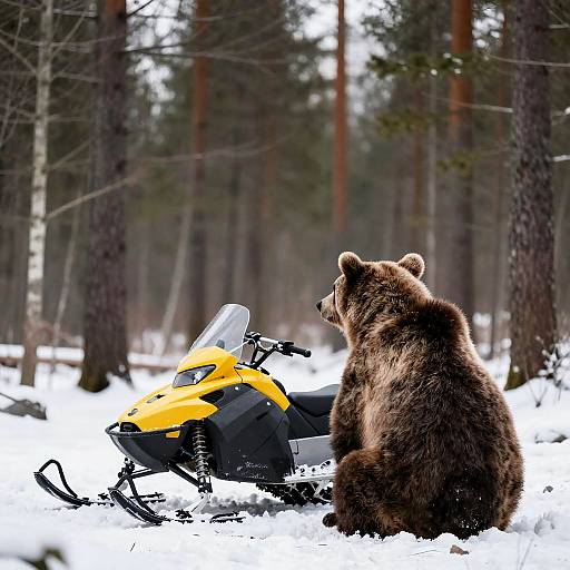 Serene Snowy Forest with Brown Bear