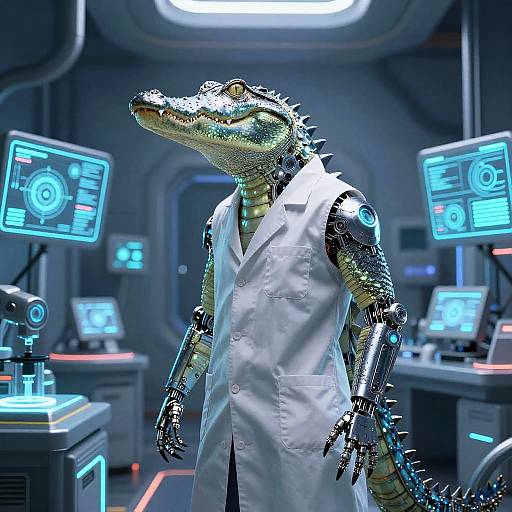 Futuristic Humanoid Crocodile Scientist