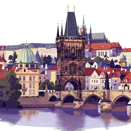 Elegant Prague Landmarks Vector Illustration