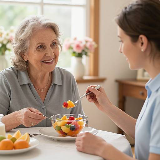Caregiver Helping Elderly Woman Eat