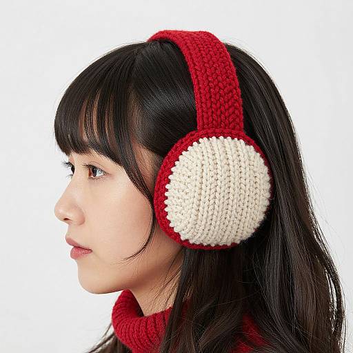 Woman in Red with Chunky Ear Warmer