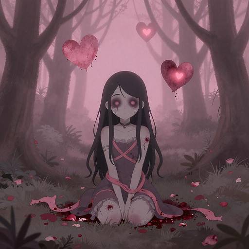 Undead Girl in Foggy Pink Grove