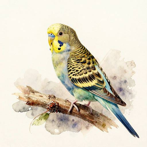 Victorian Vintage Watercolor Parakeet Portrait