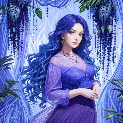 Elegant Blue-Haired Girl in Nature
