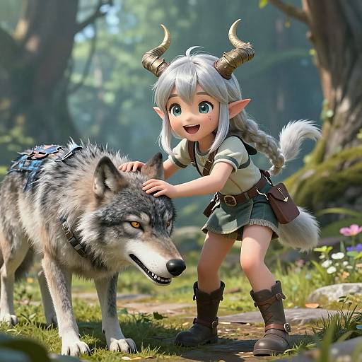 Silver-Haired Girl with Devil Horns