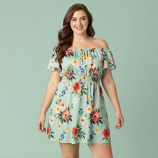 Plus Size Woman in Floral Off-Shoulder Dress
