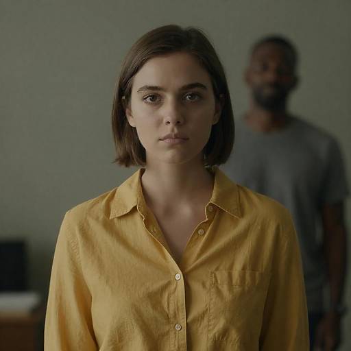 Serious Young Woman in Yellow Shirt