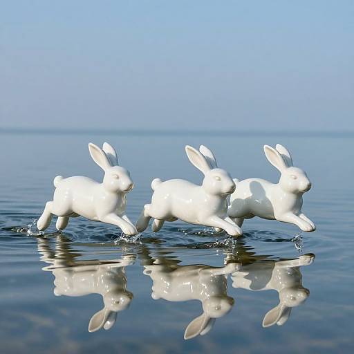 Ceramic Rabbits Galloping on Ocean
