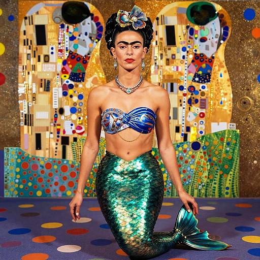 Frida Kahlo Mermaid Portrait Colorful Fusion