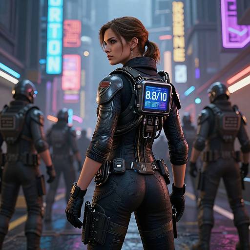 CGI image of a fierce female agent in black tactical suit with 