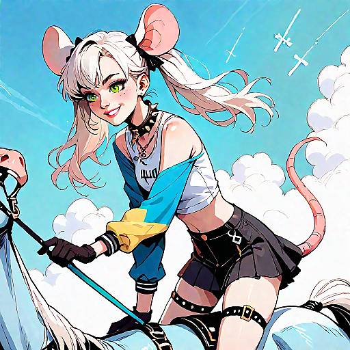 Hakos Baelz Riding a Colorful Horse