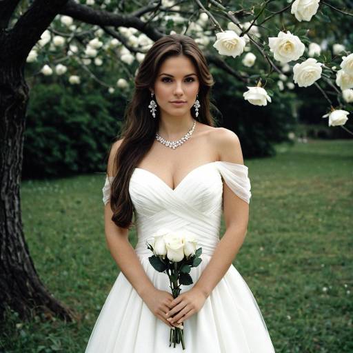 Bride in White Dress Holding Roses Outdoors