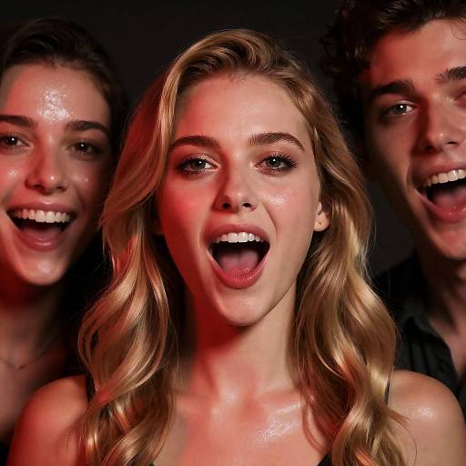 Red-Lit Close-Up of Three People