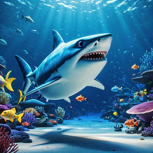 Pixar Style Anthropomorphic Shark Underwater
