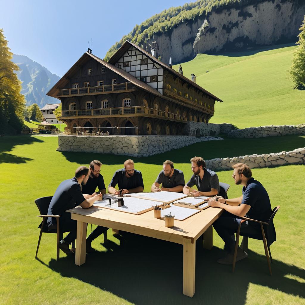 Engineers Collaborating Amidst Mountain Scenery