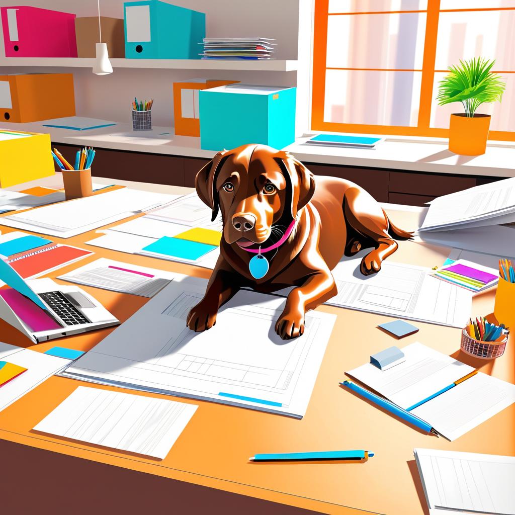 Cheerful Labrador Working in an Office