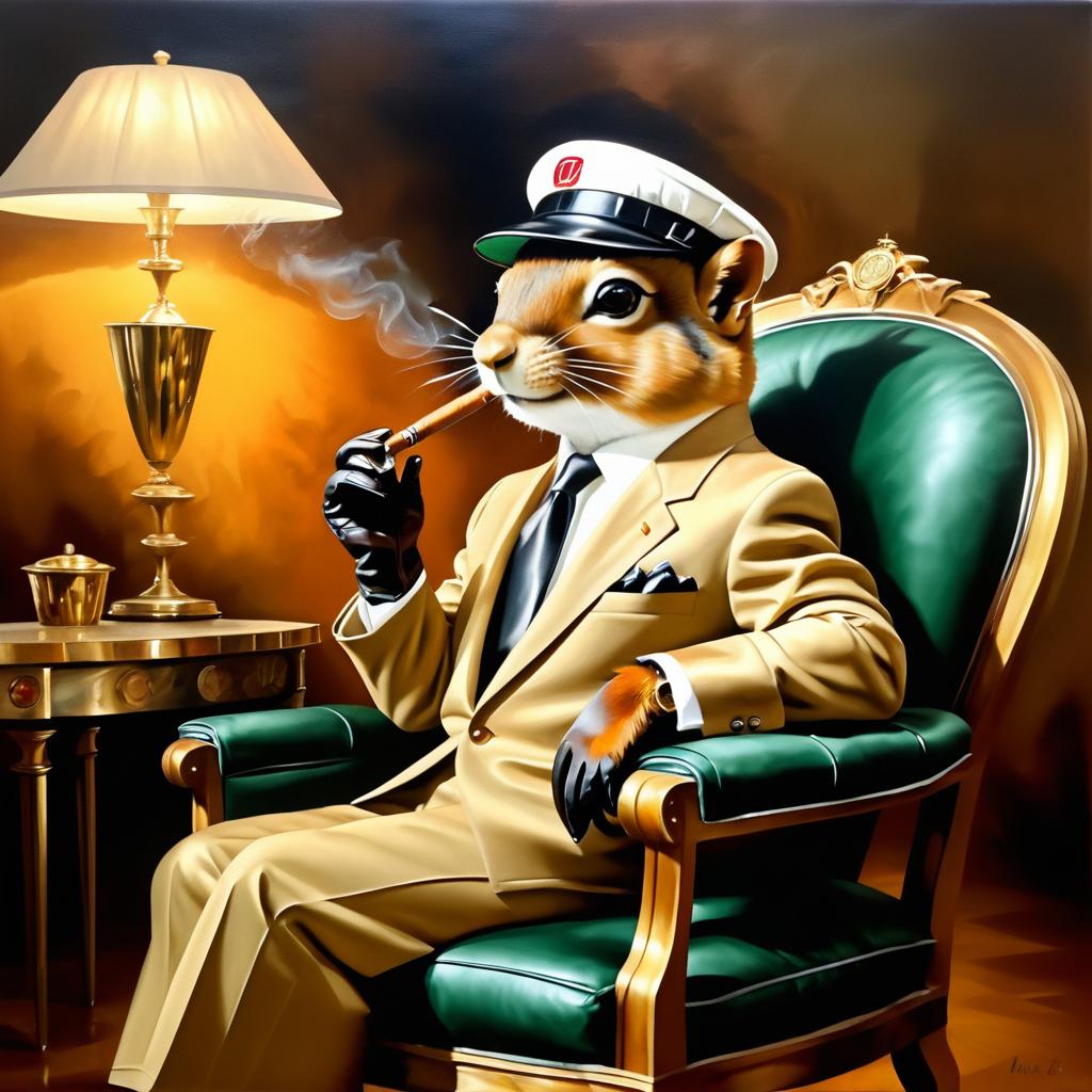 Vintage Squirrel Mob Boss in Oil Painting