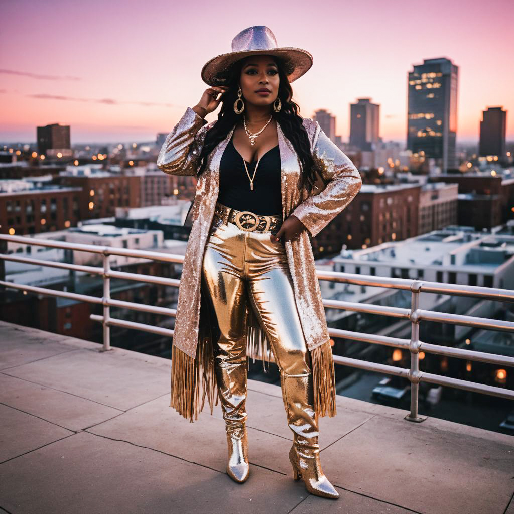 Vibrant Disco Cowgirl in Urban Setting