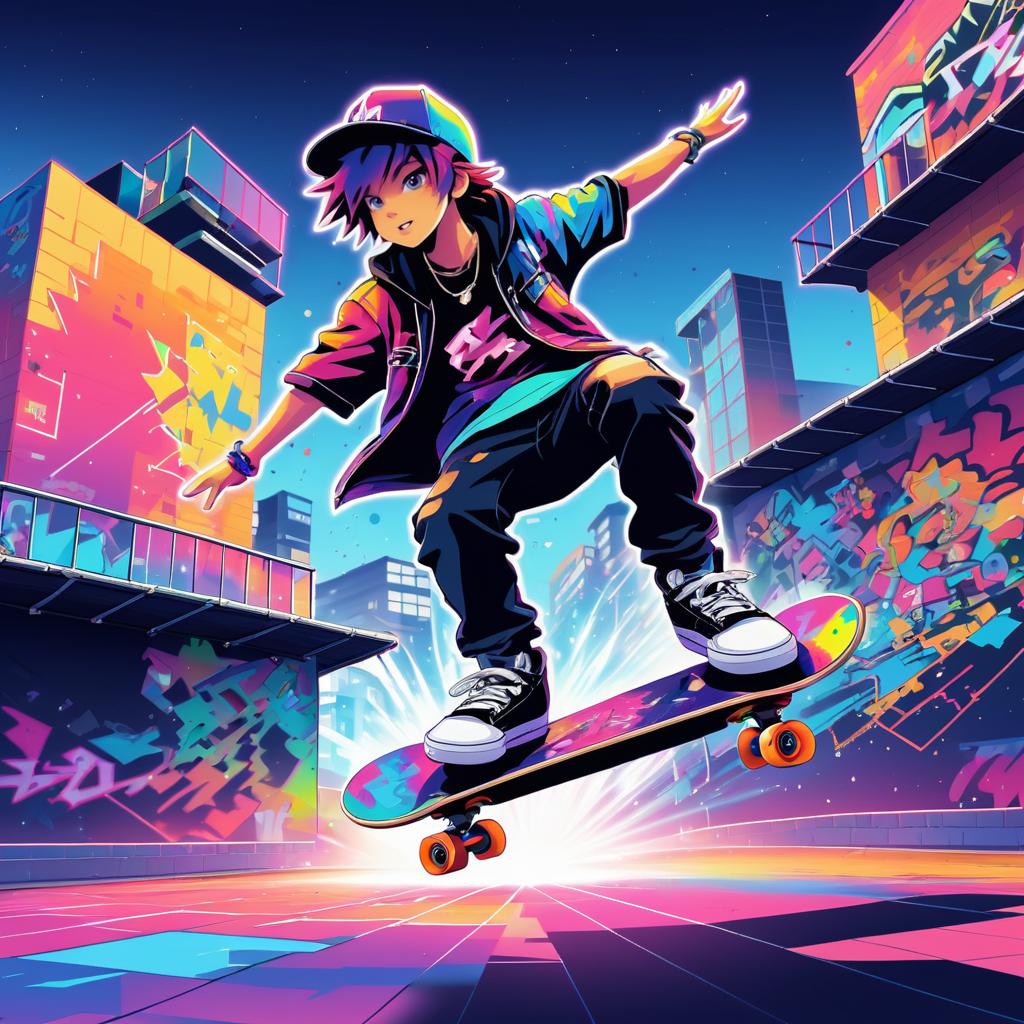 Dynamic Pixel Art Skateboarding Scene