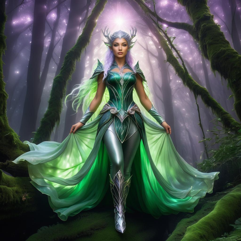 Celestial Elven Ranger in Ethereal Forest