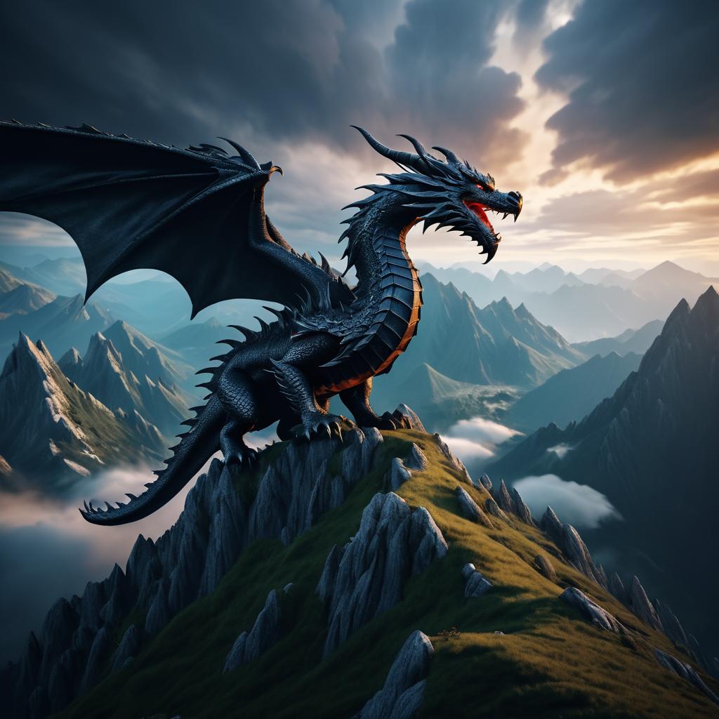 Hyperrealistic Dragon Soaring Above Mountains