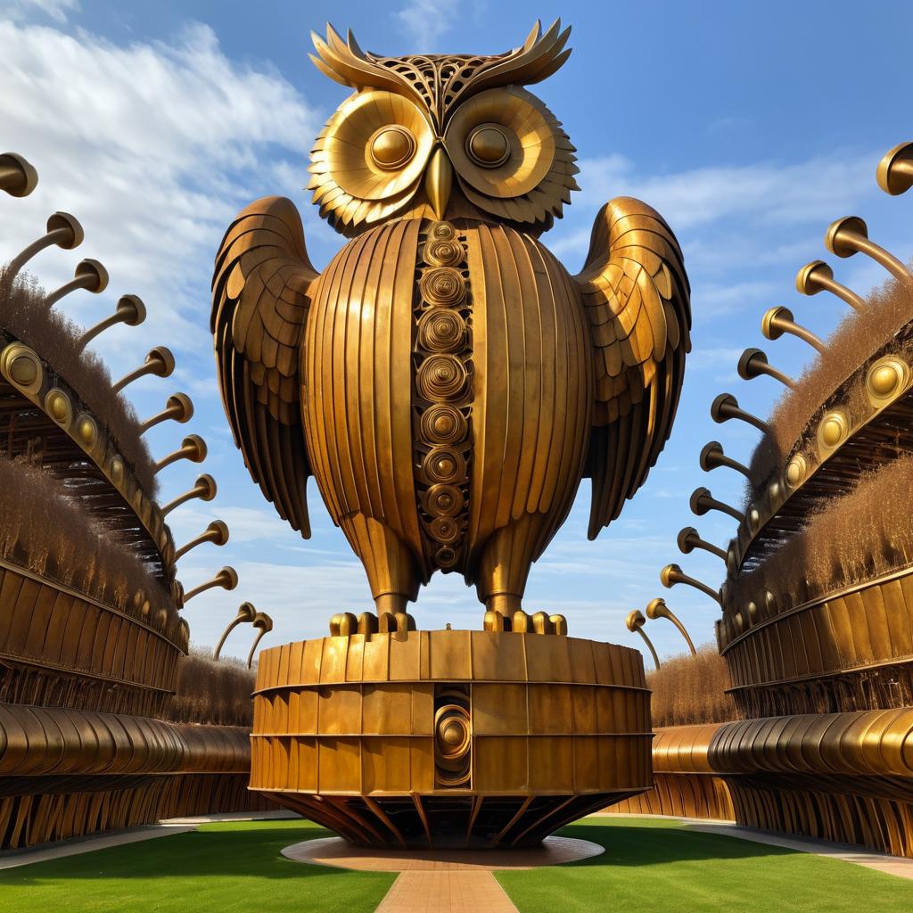 Giant Owl Statue in Rusty Gold