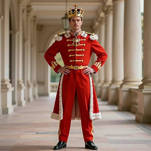 Regal Man in Red Royal Attire with Crown