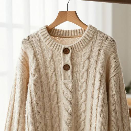 Cozy Beige Knit Sweater on Hanger