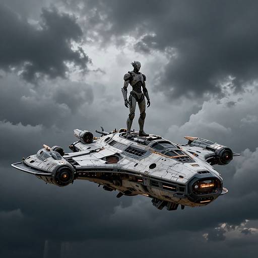 Futuristic Dragon Spaceship with Figure