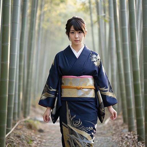 Graceful Woman in Indigo Yukata