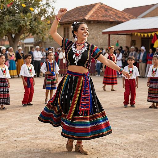 Joyful Actress Dancing in Village Festival
