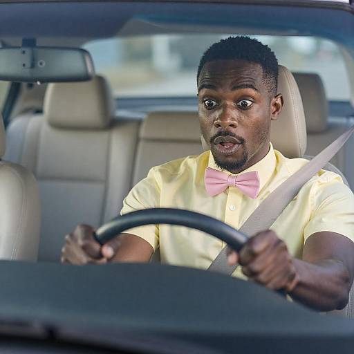 Surprised Driver in Colorful Attire