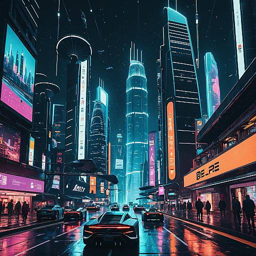 Futuristic City Street at Night