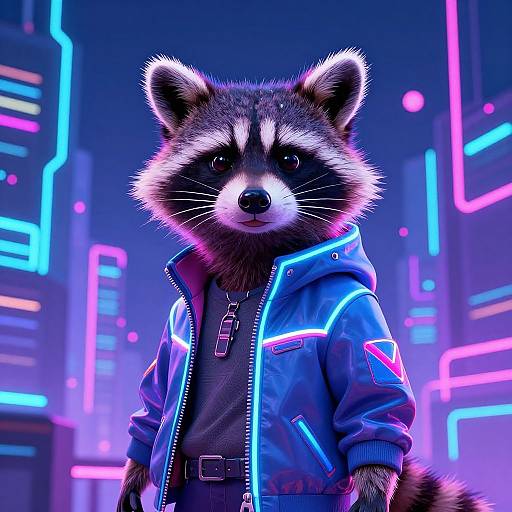 Cyberpunk Raccoon in Neon Suit