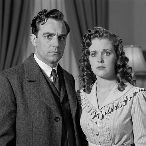 Vintage Black and White Portrait of Man and Woman