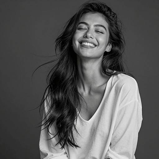 Joyful Black and White Portrait of a Woman