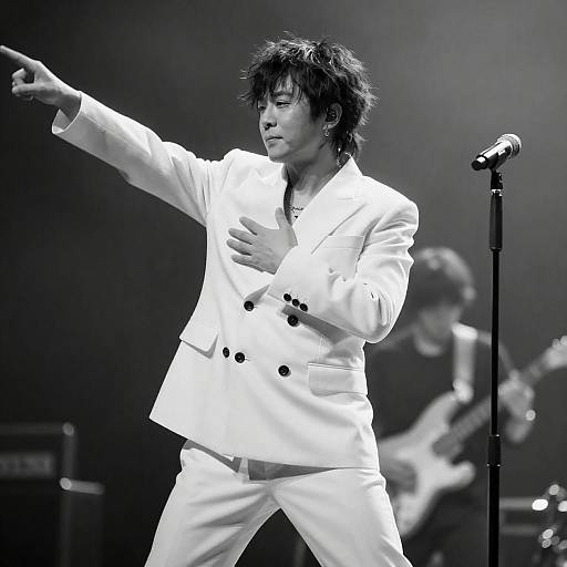 Black-and-White Rock Musician Mid-Performance Pose