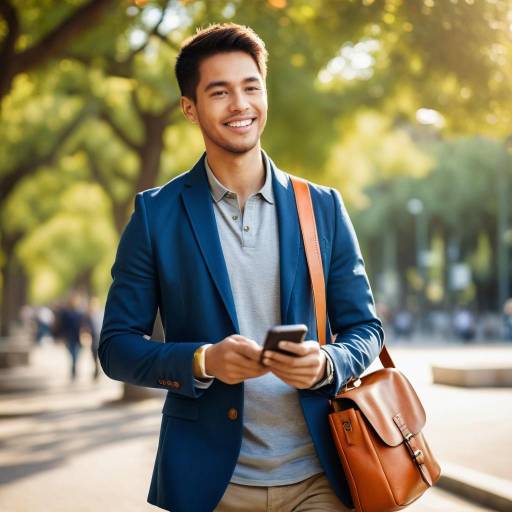 Smiling young man using smartphone outdoors