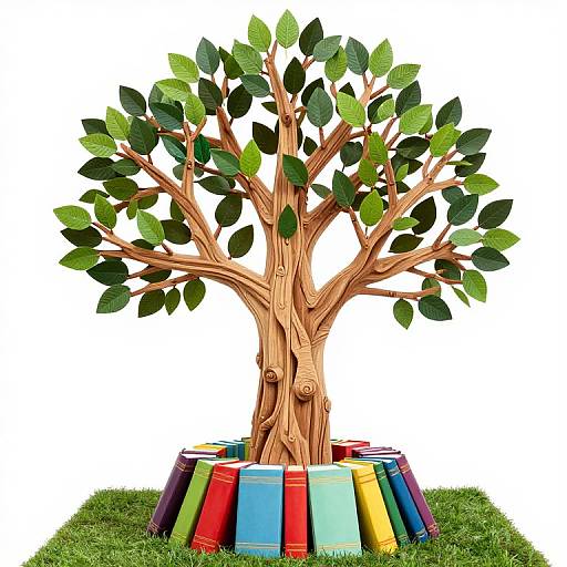 Wooden Tree Sculpture with Books