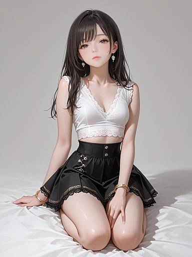 Young Woman in White Crop Top and Black Mini Skirt