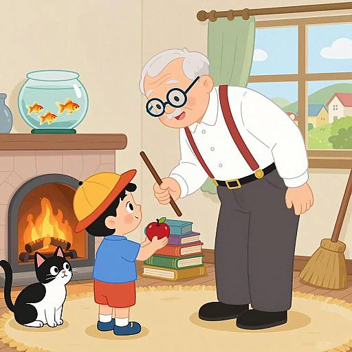 Heartwarming Scene of Grandfather and Boy